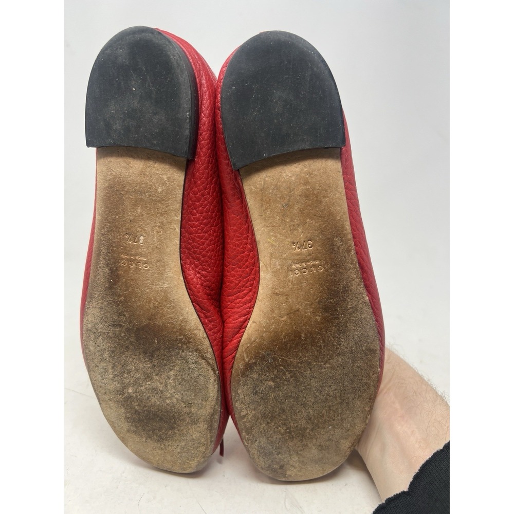 GUCCI Ballerina GG Bow 7.5 Red Leather Flats 37.5 Women's Ballet EUC - Picture 5 of 8